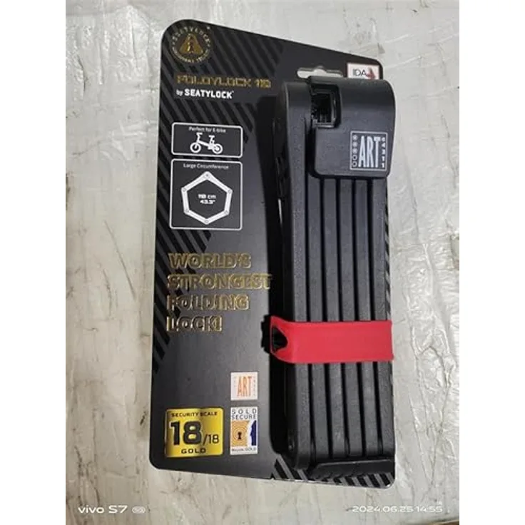 Seatylock Foldylock 110, Veloschloss aus gehärtetem Stahl mit 6,5 mm Dicke, Sold Secure Gold zertifiziert, für E-Bikes, Sicherheitsstufe 18/18