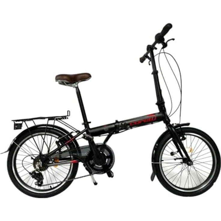 Toys Store GmbH 20 Zoll Alu Faltrad Klapprad Shimano 7 Gang-Schaltung Camping Rad Klappfahrrad (Schwarz-Rot) mit Quick-Fold-System, LED-Licht und V-Bremsen – Bild 1