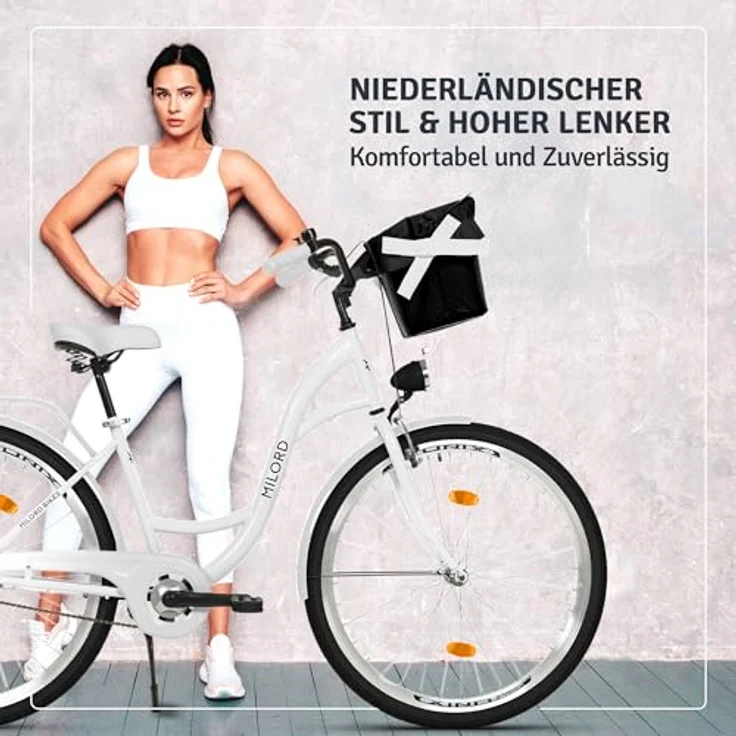 Milordbikes City-Fahrrad, Weiß, Metall, 46 cm, Aluminiumfelgen, leichte City-Reifen 700C x 35 mm, vormontiert mit Pedalen und Werkzeugen – Bild 4