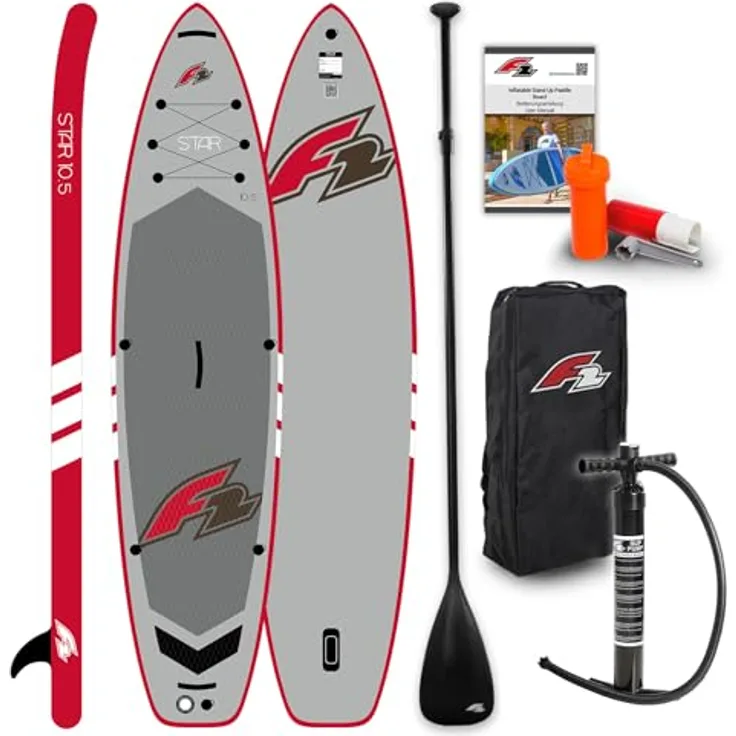 F2 SUP Stand Up Paddle Board Star 320cm 10,5 Grau, stabiles Allround-Board mit rutschfestem EVA-Deckpad und umfangreichem Zubehörset