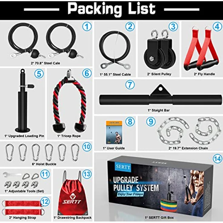SERTT Gewicht Seilzug Fitness Gym, Verbesserte Kabelzug Fitness Latzug Gym Fitnessgeräte für LAT Pull Down, Bizeps Curl, Trizeps, Armtraining-Gewichtsscheibensystem Zusatzgeräte - Preisvergleich – Bild 2