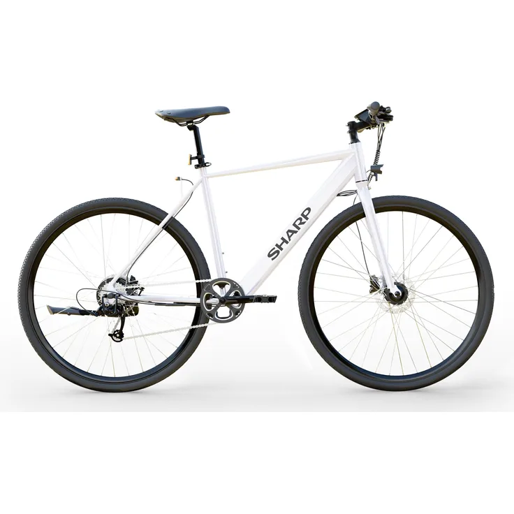 SHARP BK-GS03E-W Hybrid E-Bike, 7-Gang-Kettenschaltung, integriertes Farbdisplay, App, 250W Motor, 70 km Reichweite, weiß glänzend