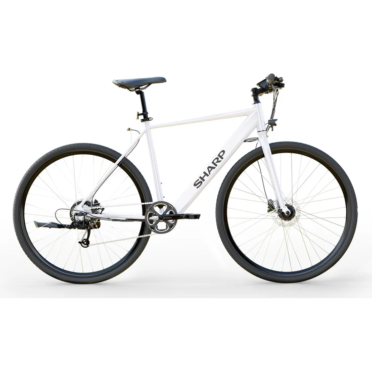 SHARP BK-GS03E-W Hybrid E-Bike, 7-Gang-Kettenschaltung, integriertes Farbdisplay, App, 250W Motor, 70 km Reichweite, weiß glänzend