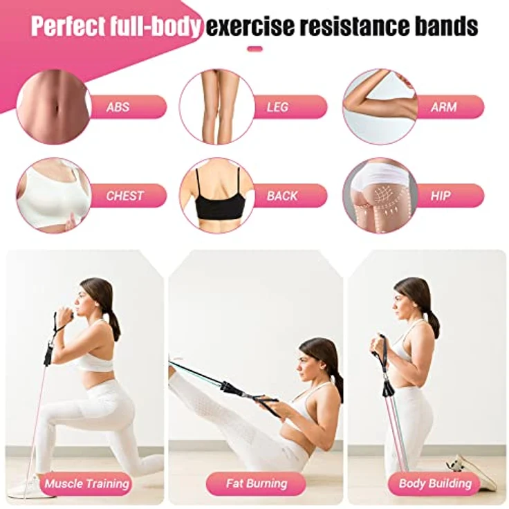 COFOF Resistance Bands Set, 5 Fitnessbänder mit Türanker, großem Griff und Knöchelriemen, ideal für Pilates und Krafttraining, tragbare Fitnessbänder in verschiedenen Widerstandsstufen – Bild 5