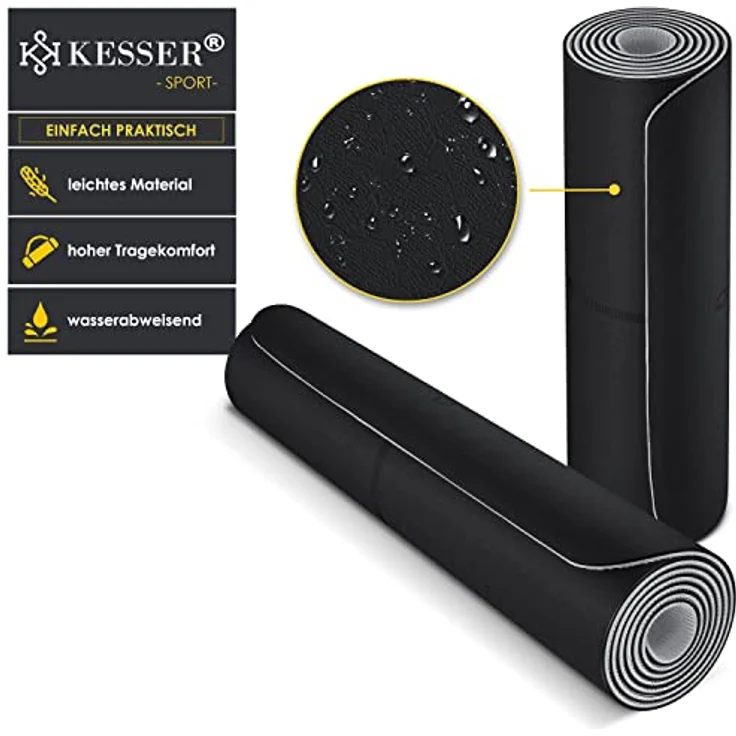 KESSER® Gymnastikmatte mit Tragegurt rutschfest TPE Yogamatte Gepolstert & rutschfest Fitnessmatte, 183 x 61 Trainingsmatte für Fitness Sportmatte, Pilates & Gymnastik Workout extradick (Schwarz) – Bild 2