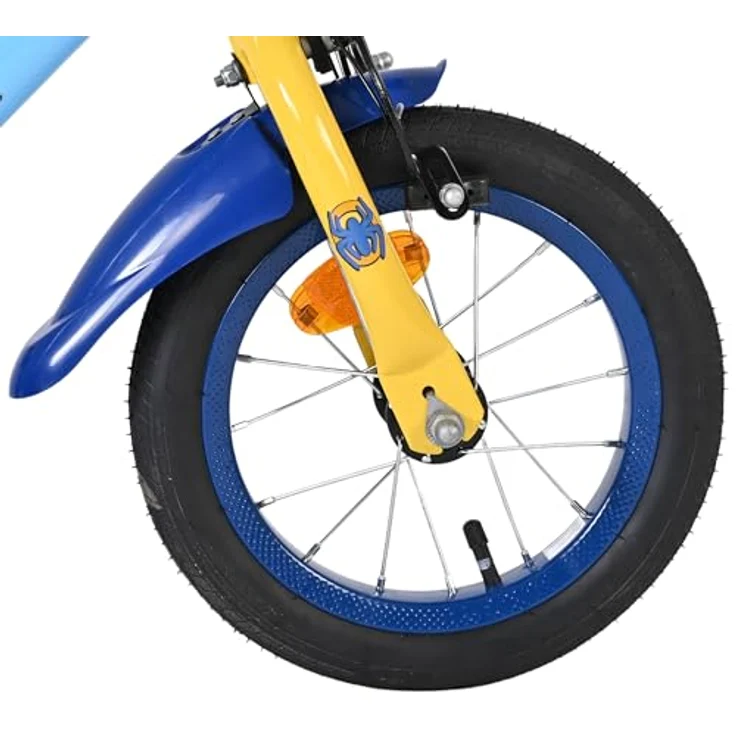 Volare Spidey Kinderfahrrad, 12 Zoll, Blau, abnehmbare Seitenräder, höhenverstellbarer Sattel und Lenker, Rücktritt- und Handbremse, geschlossener Kettenkasten – Bild 4