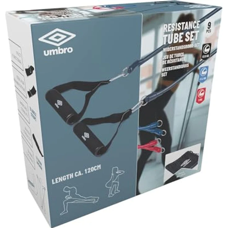 Umbro Resistance Band Set, 9-teilig mit 3 Widerstandsstufen, Schaumstoffgriffen und Aufbewahrungstasche – Bild 3