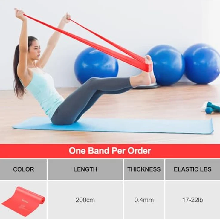 JATEKA Gymnastikband 2m, Widerstandsband aus Naturlatex für Yoga, Pilates und Krafttraining, mittlerer Widerstand, rot mit Trainingsanleitung – Bild 3