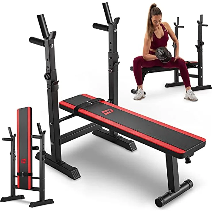 Hop-Sport Hantelbank 1080 Flachbank mit Hantelablage Drückerbank Trainingsbank klappbar – Bild 1