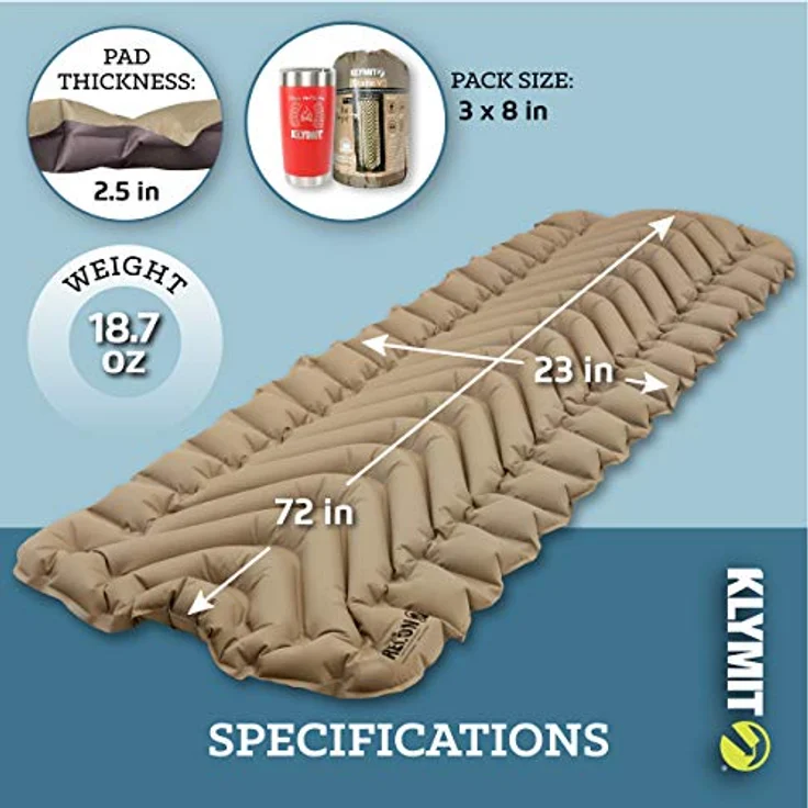 Klymit Static V aufblasbare Isomatte, 7,6 cm dick, Coyote Sand, für Camping, leichtes Wandern und Rucksackreisen – Bild 3