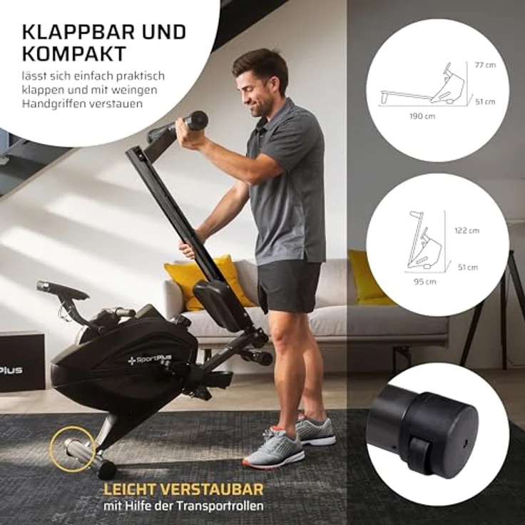 SportPlus Rudergerät für zuhause klappbar - extra leises Magnetbremssystem, Indoor Rudermaschine Fitness - TÜV SÜD Zertifiziert, bis 150kg – Bild 5