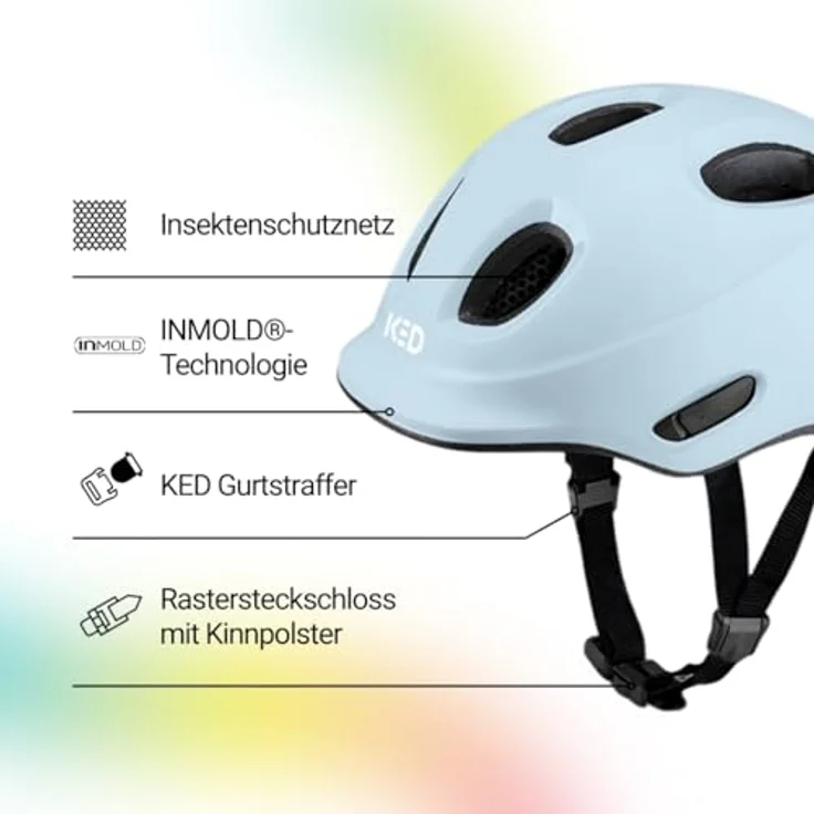 KED Meggy Spark Kinderfahrradhelm, Inmold, 360° Verstellsystem, Reflektoren, Insektenschutznetz, Farbe: Dusty Sky Matt, Größe: 45-50 (S) – Bild 2