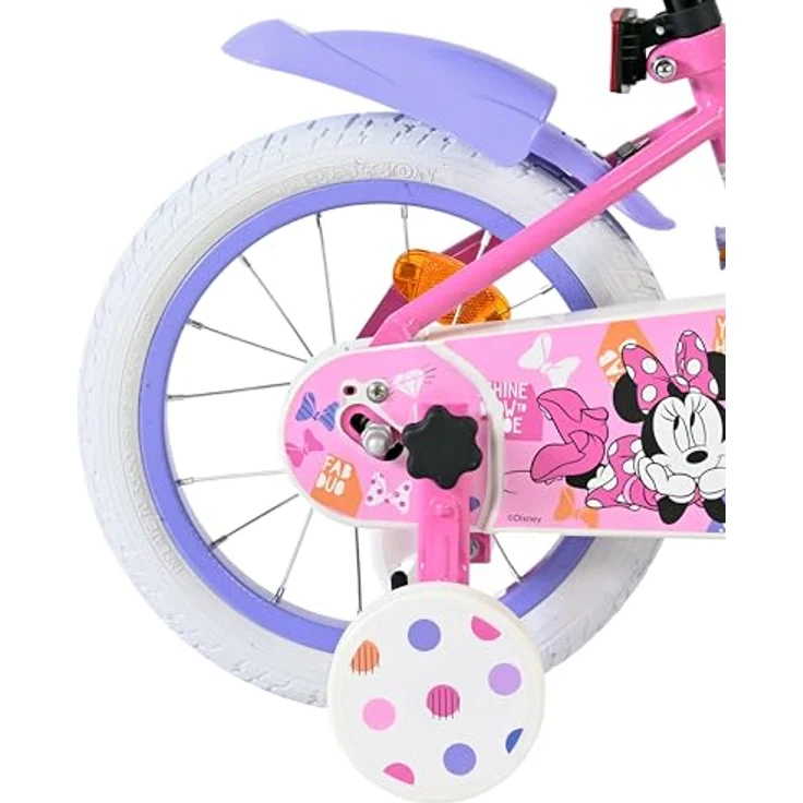Volare Disney Minnie Kinderfahrrad, 14 Zoll, rosa, mit Korb, Hand- und Rücktrittbremse, abnehmbare Stützräder – Bild 3