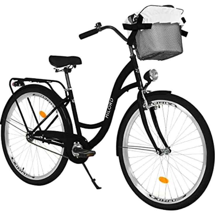 Milordbikes City-Fahrrad, 46 cm, schwarzes Metall, leichtgängige 700C Reifen, inkl. Trägersystem