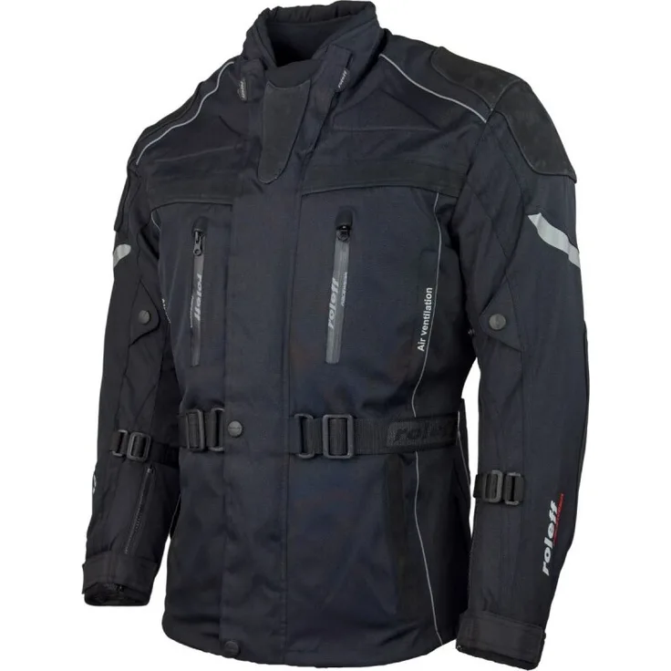 Roleff RO538 Motorradjacke, Schwarz, mit Rindslederapplikationen, wasserdicht, atmungsaktiv & mit Protektoren, Größe M