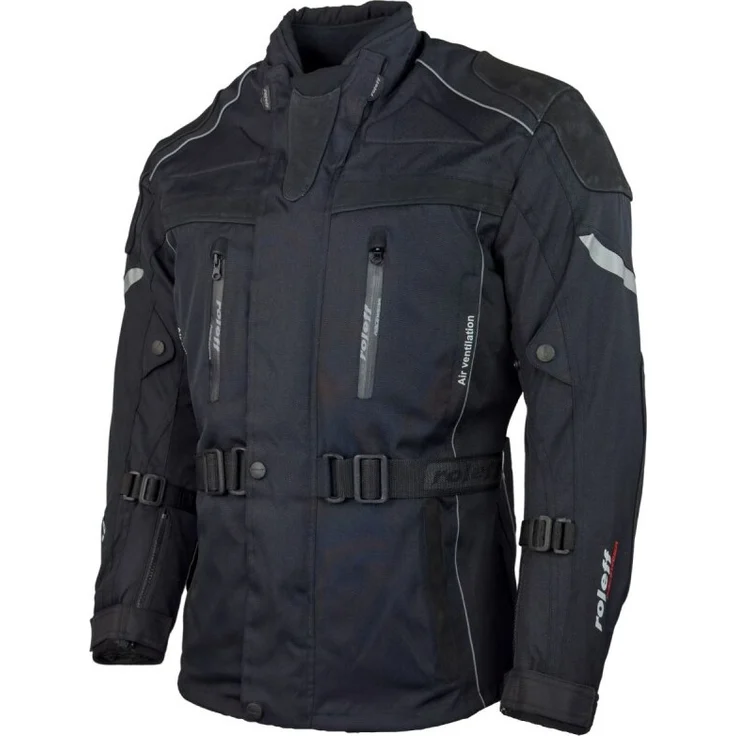 Roleff RO538 Motorradjacke, Schwarz, mit Rindslederapplikationen, wasserdicht, atmungsaktiv & mit Protektoren, Größe M