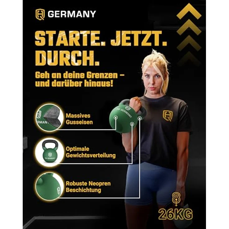 HQ Germany® Kettlebell Neopren, 26 kg mit optimalem Bodenschutz und ergonomischem Griff – Bild 2