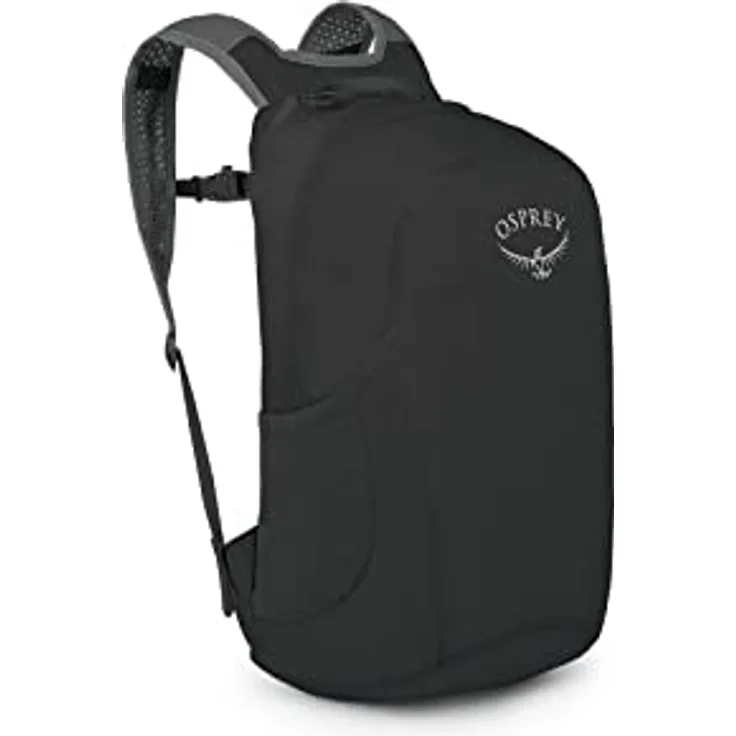 Osprey Ultralight Stuff Pack, Wanderrucksack in Schwarz mit gepolsterten Schulterriemen und elastischen Seitenfächern