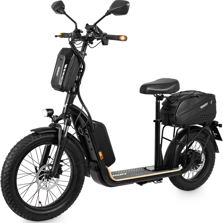 Viron XI-1500 Max Range, E-Scooter mit ABE, 45 km/h, 15,6 Ah Akku, schwarzer Elektroroller mit Gepäckträger, hydraulischer Federgabel und höhenverstellbarem Sitz
