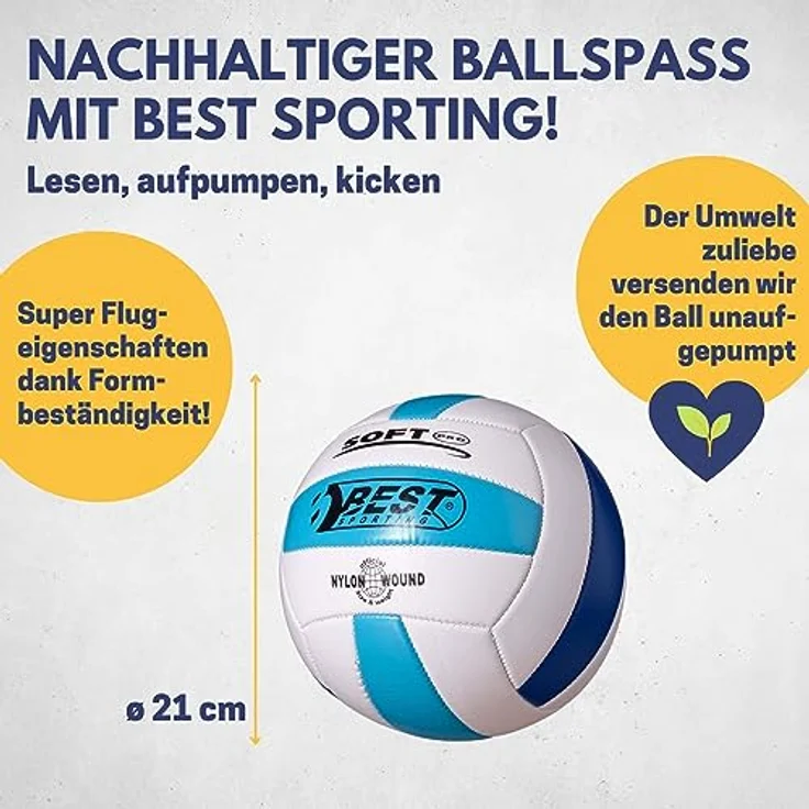 Best Sporting Volleyball Soft Pro Größe 5, weiß/gelb/rot oder weiß/hellblau/blau weiß/hellblau/blau – Bild 5
