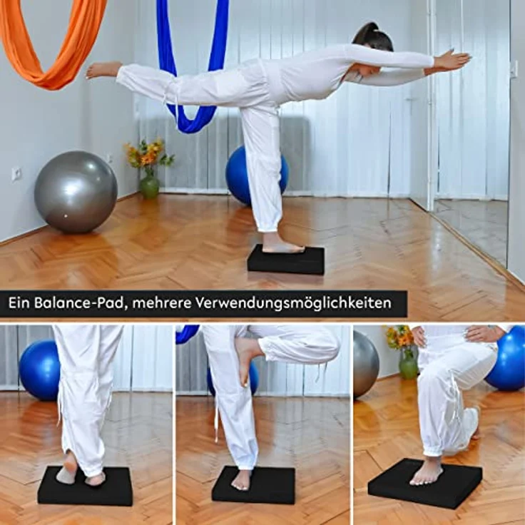 Quality Den Balance Pad, Rutschfester Weichschaum, Balancekissen für Stabilität und Koordination - Hilft, die Tiefenmuskulatur zu Stärken - Inklusive e-Übungshandbuch (40x34x5 cm, Schwarz) – Bild 4
