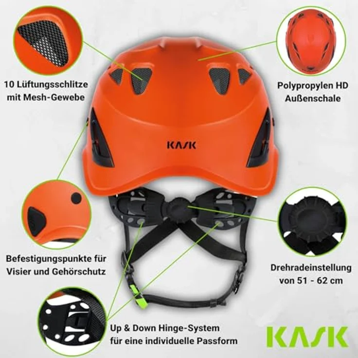 KASK Superplasma PL, Kletterhelm nach EN 12492, universell einstellbar für Kopfumfang 51-62 cm, anthrazit, mit 10 Belüftungsschlitzen und integriertem Lampenhalter-Clip – Bild 3