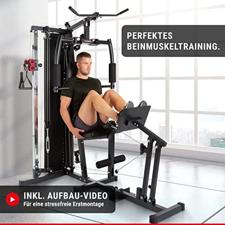 HAMMER Kraftstation Ferrum TX3, Trainingsstation mit Seilzugsystem, Beinpresse & Power-LAT.-Bar, Multistation für Beintraining, Bauch, Rücken & Co, 50 Übungsmöglichkeiten, 210 x 120 x 198 cm – Bild 4