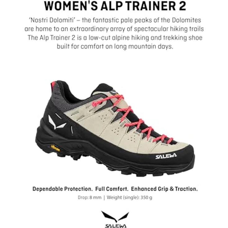 Salewa Alp Trainer 2, Damen Wanderschuh aus robustem Veloursleder mit Vibram Außensohle, beige/schwarz – Bild 2