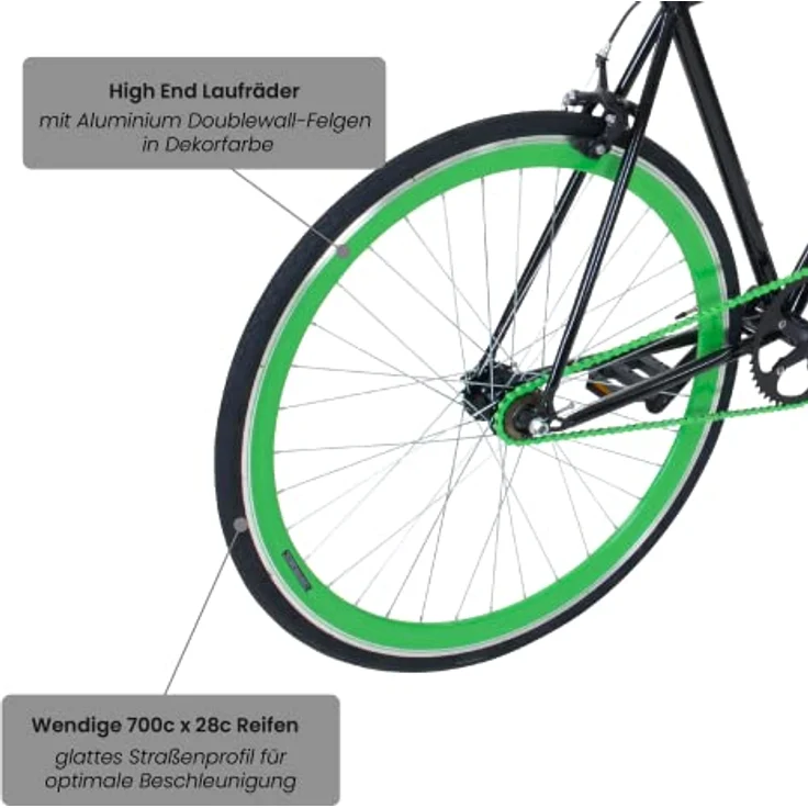 Galano Blade Fixie Fahrrad, 28 Zoll Singlespeed mit Flip Flop Nabe für Fixed Gear und Freilauf, schwarz/rot – Bild 5