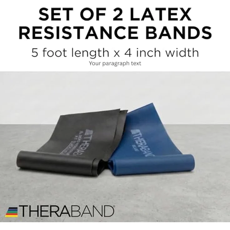 THERABAND Widerstandsband-Set, 2er-Pack (Blau & Schwarz) – 1.5m Latexbänder für Oberkörper, Beine & Rumpf, ideal für Reha und Pilates – Bild 3