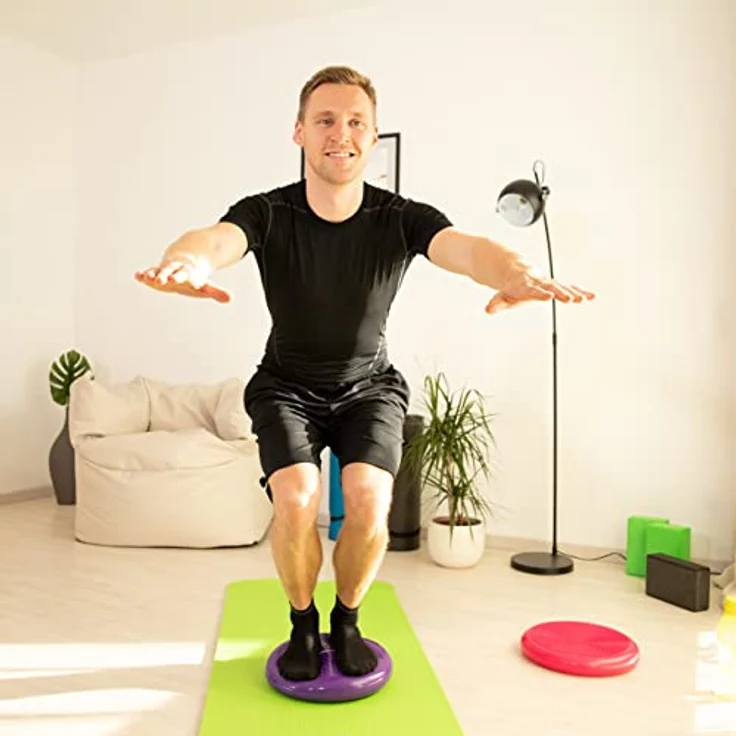 Relaxdays Balance Kissen, max. Gewicht 140 kg, Pad, Luftpumpe, Ballsitzkissen m. Noppen, Fitnesskissen, schwarz, 33 x 33 x 7 cm – Bild 2