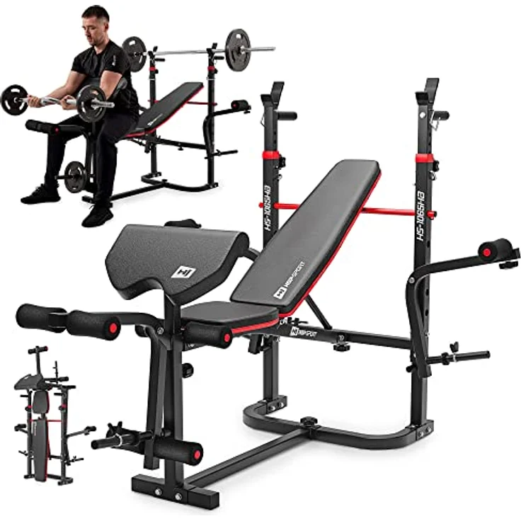 Hop-Sport klappbare Hantelbank HS-1065 mit Langhantel-Ablage, Curlpult und Butterfly - verstellbare Trainingsbank für Bankdrücken - Preisvergleich – Bild 1