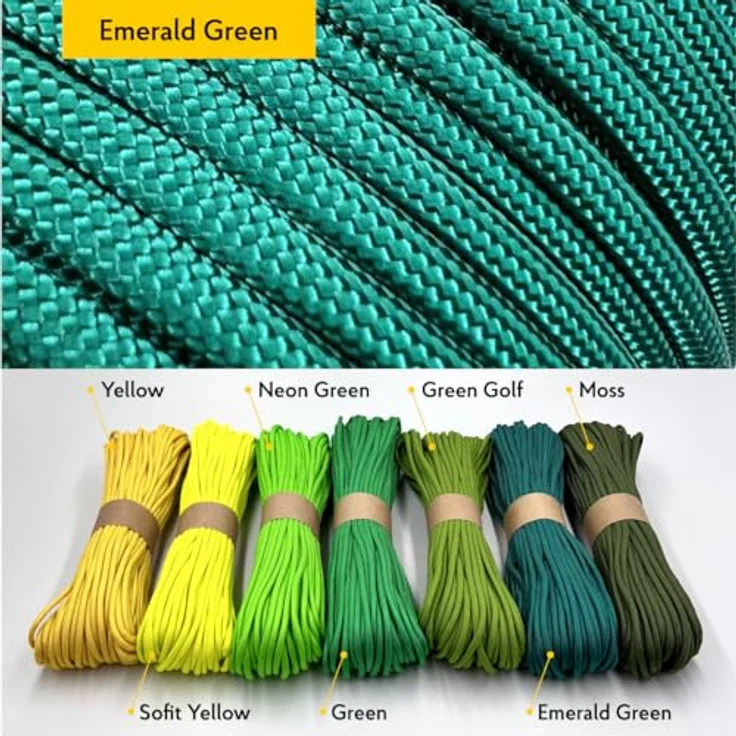 EdcX Paracord 550 Typ III, 4 mm Survival-Seil mit 7 Kern-Strängen, reißfest bis 250 kg, Emerald Green, 10 m, Made in EU – Bild 2