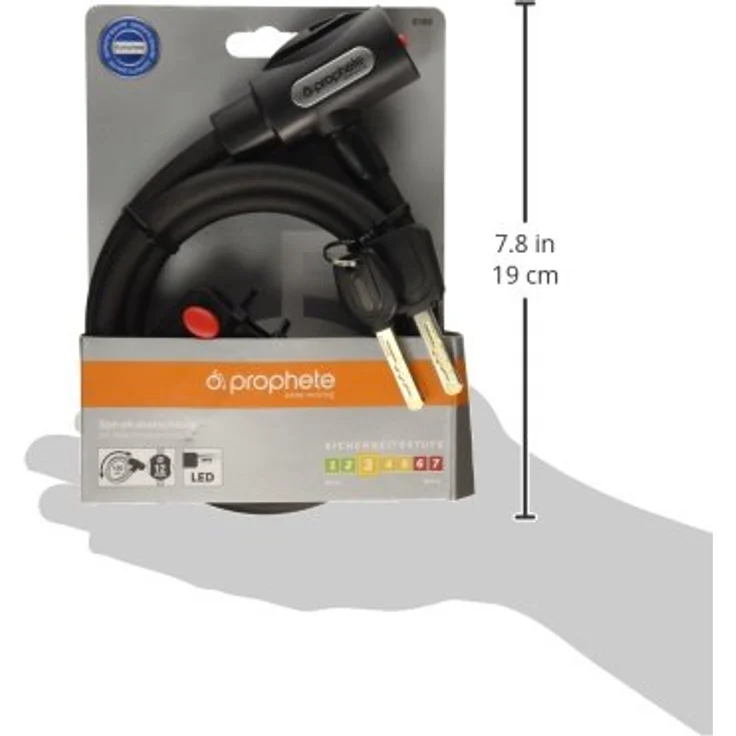 Prophete Spiralkabelschloss, 150 cm lang, Durchmesser 12 mm, mit Laser-Cut Key Technologie und Halter – Bild 11