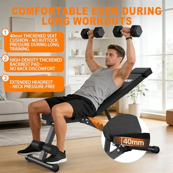 VOWVIT Faltbare Hantelbank, klappbar für Home-Gym, 500 kg Belastbarkeit, 9 Neigungsstufen, schwarz – Bild 6