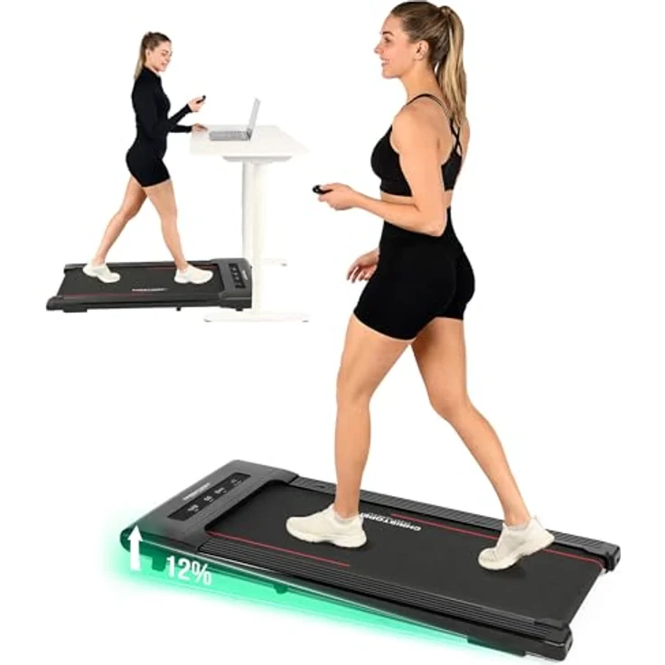 Christopeit Walking Pad 4.1, ultraflaches Laufband (11 cm), bis 6 km/h, 7 Programme, LED-Display, Bluetooth, Pulsmessung, kompatibel mit Kinomap/Zwift/Fithome, bis 120 kg, platzsparend – Bild 1