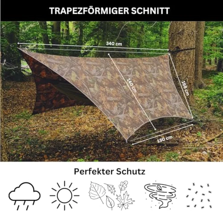 AMAZONAS Traveller Tarp Forest, Ultra-Light Wetterschutz aus Fallschirmseide, 650g, Packmaß 25 x 10 cm, Tarnoptik Blätterwald – Bild 2