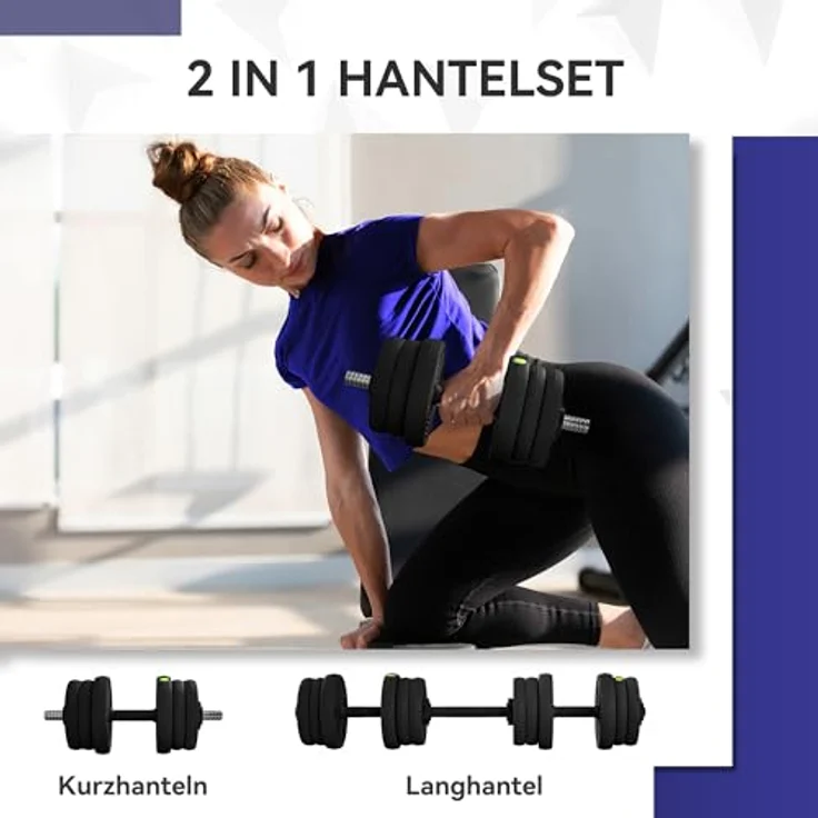 SPORTNOW 2-in-1 Hantel Set, verstellbar bis 20 kg mit 12 Hantelscheiben, bodenschonend für Krafttraining und Fitness, Schwarz – Bild 3