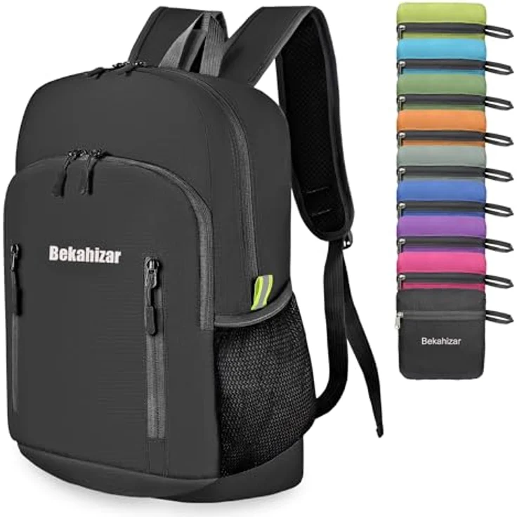 Bekahizar 20L Faltbarer Rucksack, ultraleicht und wasserfest für Herren, Damen und Kinder, ideal für Outdoor-Aktivitäten, schwarz – Bild 1