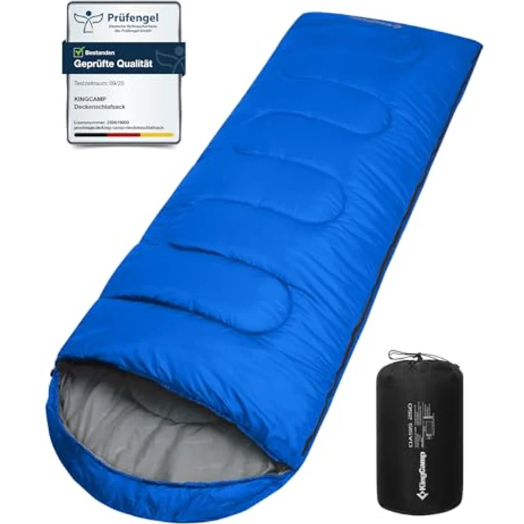 KingCamp Oasis Serie Deckenschlafsack mit Kopfteil, 220 × 75 cm, wasserabweisend und komfortable 3-Jahreszeiten-Füllung – Bild 1