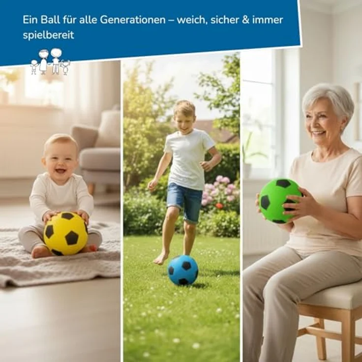 ALLDORO Schaumstoffball Ø 20 cm, gelber Fußball-Design, weicher Ball für Kinder – Bild 5