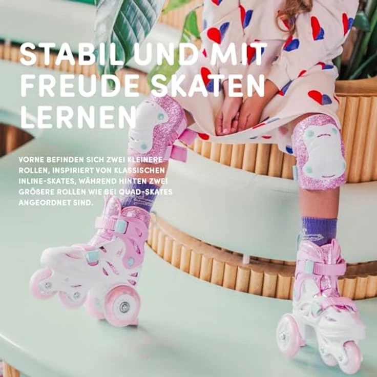CARIBOO Kinder-Rollschuh-Set Cariboo Ballerina, Lerninliner mit Pinken Schützern, Größe S, 2 Fahrmodi, LED-Rollen – Bild 2