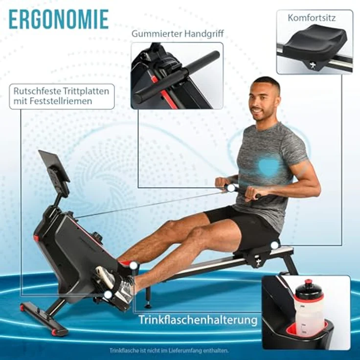Christopeit RW 1000 Rudergerät – Magnetbremssystem, 8 Widerstandsstufen, Bluetooth, LCD-Display, klappbar, bis 120kg, Heimtrainer für Ganzkörpertraining – Bild 5