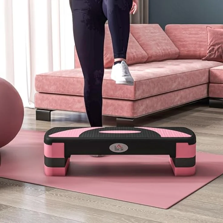 HOMCOM Stepper höhenverstellbar, Aerobic-Stepper mit 3 Stufen, rutschfester Oberfläche, für Indoor und Outdoor, Schwarz-Rosa-Grau – Bild 5