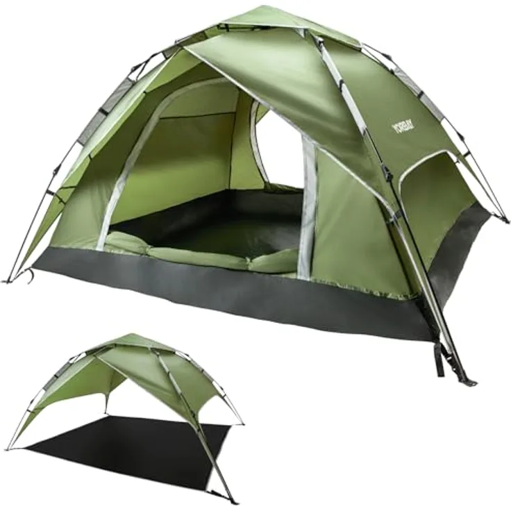 Yorbay 2 in 1 Pop Up Camping Zelt für 2-3 Personen, doppelwandig Wasserdicht UV-Schutz Kuppelzelt Grün