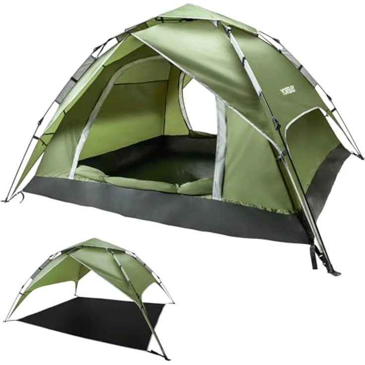 Yorbay 2 in 1 Pop Up Camping Zelt für 2-3 Personen, doppelwandig Wasserdicht UV-Schutz Kuppelzelt Grün – Bild 1