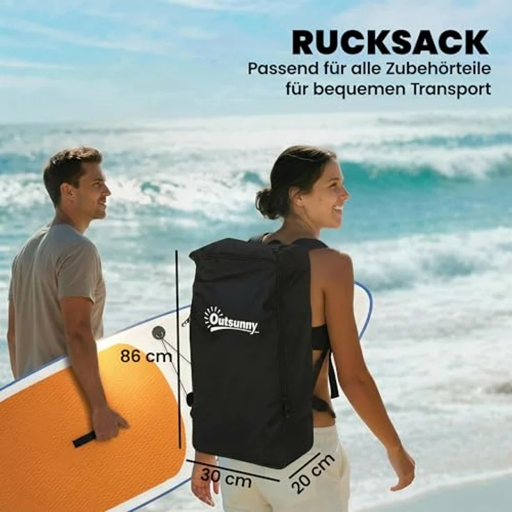 sportnow Outsunny Stand Up Paddling Board Set, Aufblasbar 305cm mit Paddel, orangefarbene EVA-Anti-Rutsch-Matte, max. 150kg Belastbarkeit, komplettes Zubehörset – Bild 6