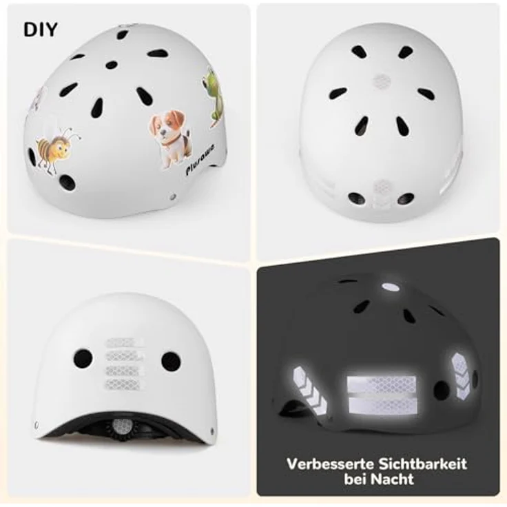 Tacklife PA-902 Kinder Fahrradhelm, EN1078 CE-zertifiziert, verstellbarer Kinnriemen, 3D DIY Sticker & reflektierende Aufkleber, unisex in Weiß/Rosa/Blaut – Bild 4