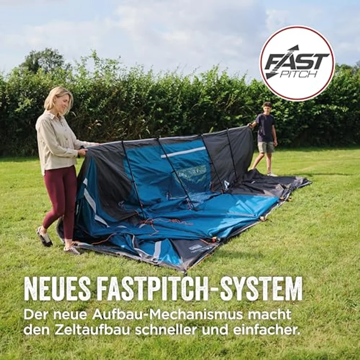 Coleman Fastpitch Victoria Falls 4 Zelt, 4-Mann-Tunnelzelt mit schnellaufbaubarer 2-Minuten-Technologie, 2 Schlafkabinen, wasserdicht 4500 mm Wassersäule und großzügigem Wohnbereich – Bild 2