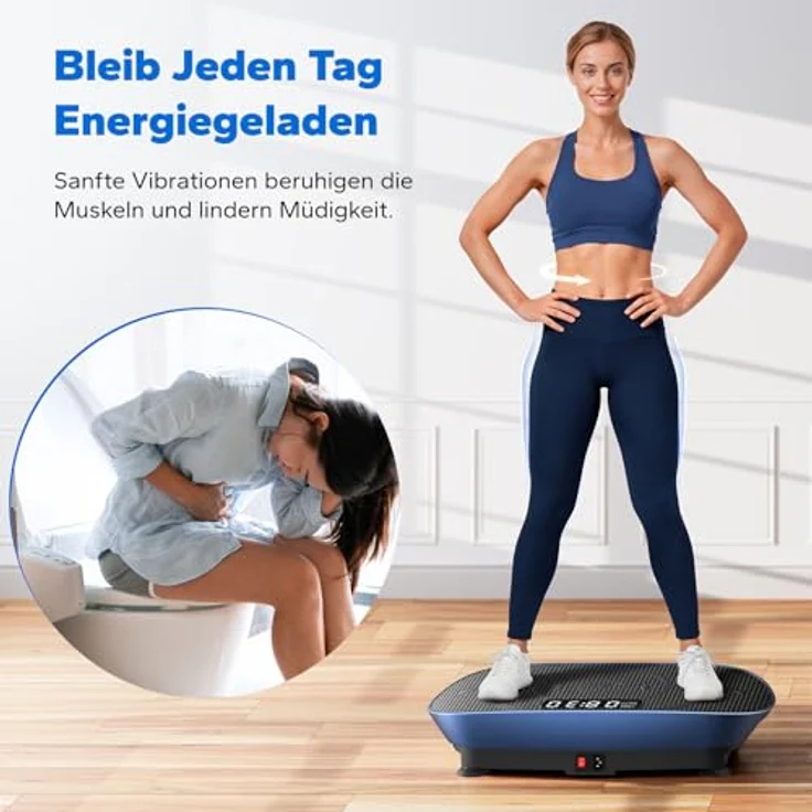 MERACH Vibrationsplatte, Kompakte und Leise Vibrationsplatte mit Silikonpad, LED-Display und Fernbedienung (Blau) für Körperformung und Entspannung – Bild 4